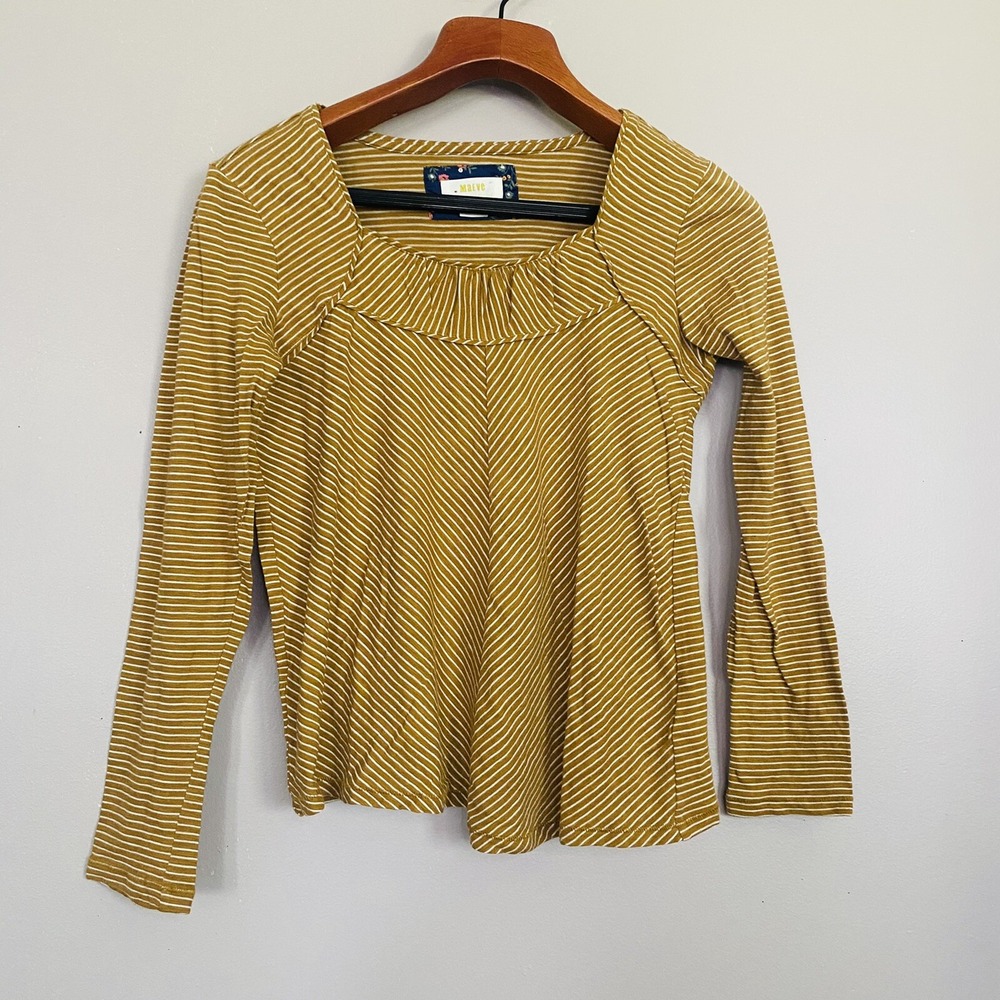 Anthropologie Maeve Kenley Mustard Yellow Striped Long Sleeve Top Size XSmall - Picture 1 of 12